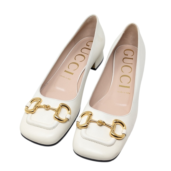 Gucci Malaga Kid Mystic White Baby Horsebit Leather Loafer Chunky Heel EU 39.5 - Picture 2 of 13